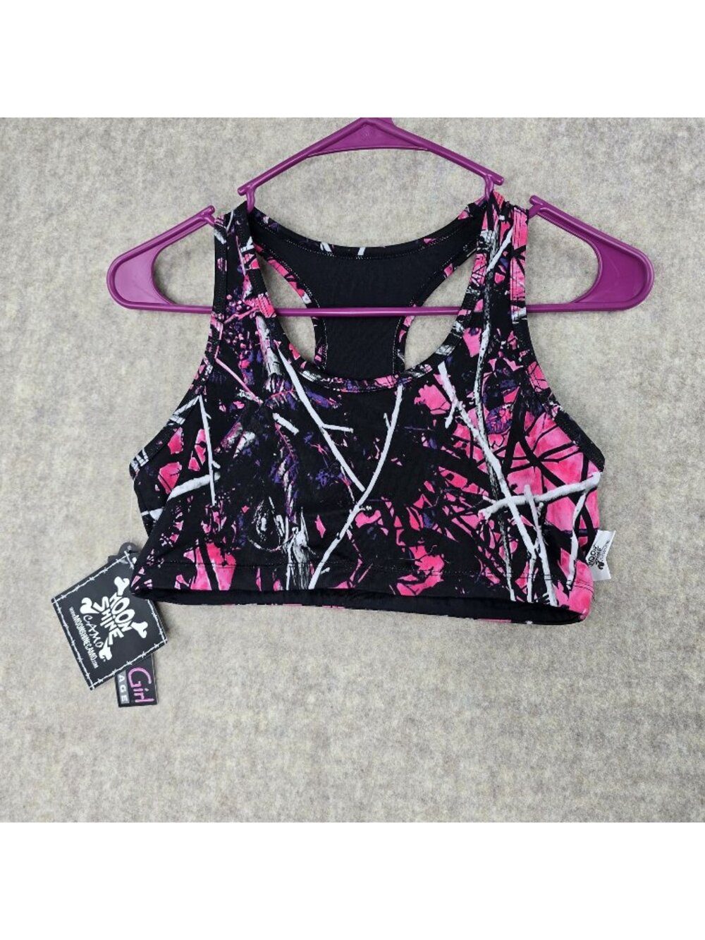 Muddy Girl Womens Sports Bra Pink/Black Camo XL  Racerback Reversible